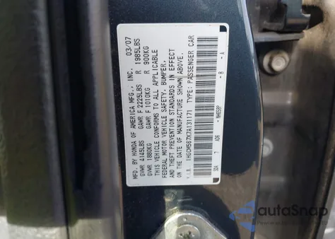 2007 Honda Accord 2.4 Ex z USA, uszkodzony, nr VIN 1HGCM567X7A131171